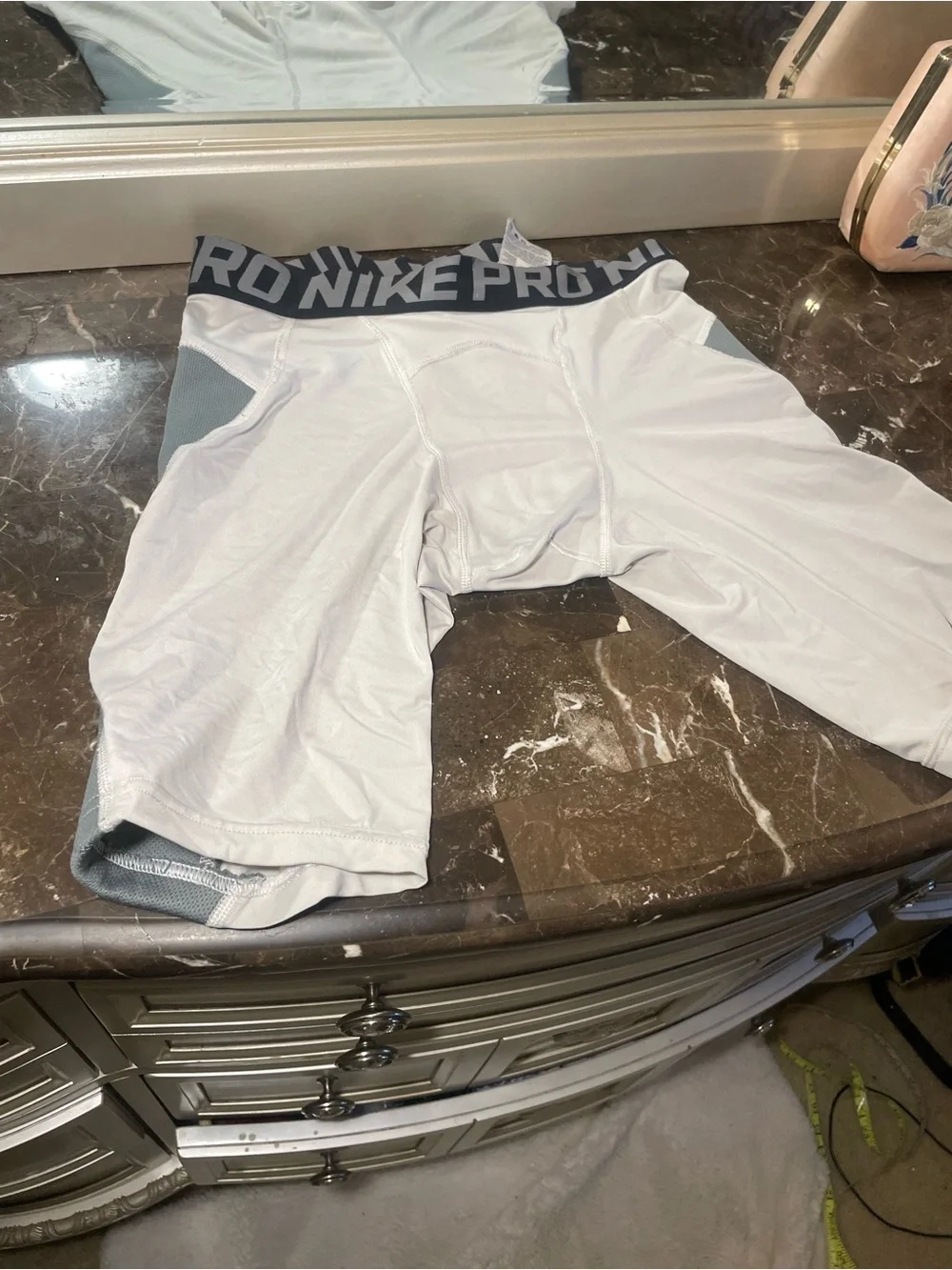 Nike White and Gray Athletic Compression Shorts